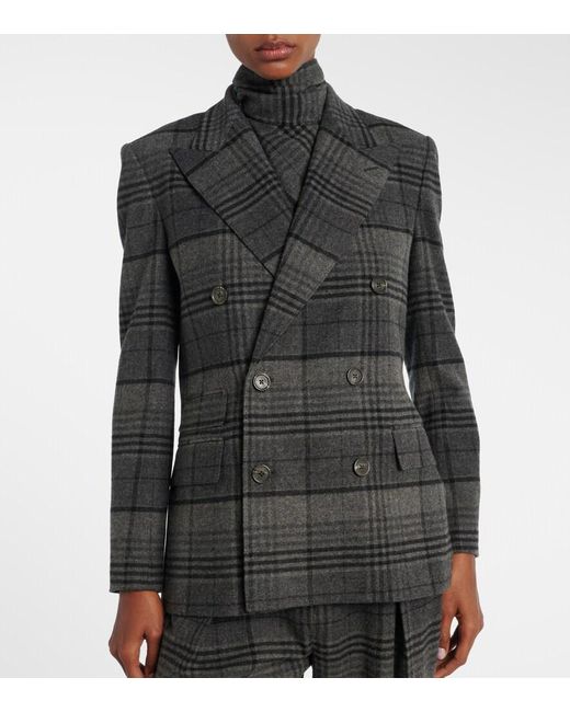 Ralph Lauren Black Kent Checked Double-Breasted Wool Jacket