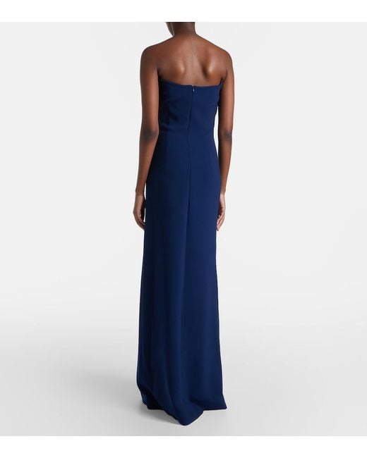 Costarellos Blue Fara Crystal-Embellished Crepe Gown