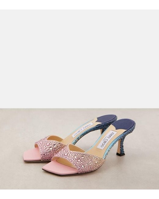 Jimmy Choo Pink Skye 70 Embellished Satin Mules