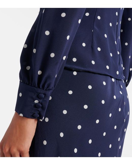Alessandra Rich Blue Polka-Dot Silk Midi Dress