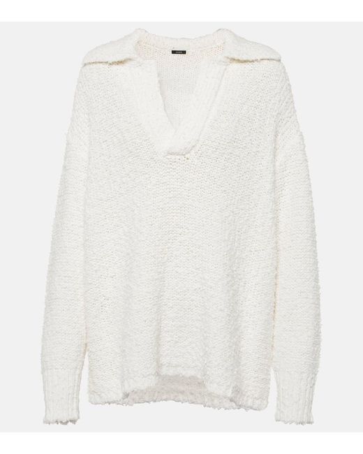Joseph White Textured Cotton-blend Polo Sweater