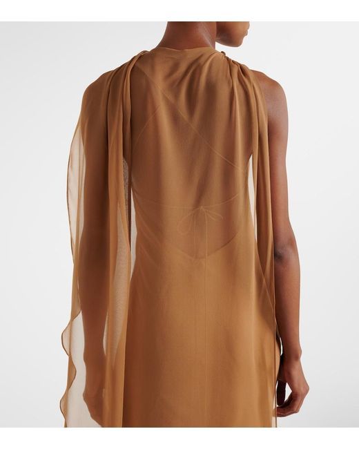 The Sei Brown Caped Silk Satin Gown