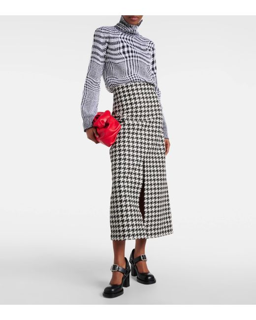 Burberry Black Houndstooth Twill Maxi Skirt