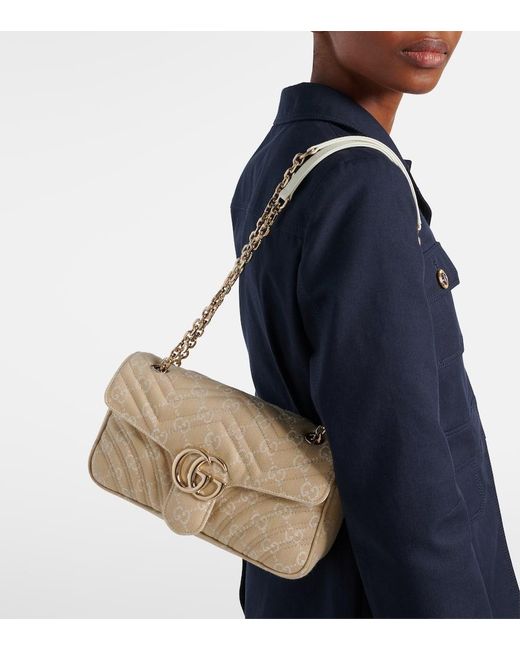 Gucci Natural Schultertasche Gg Marmont Small Aus Denim