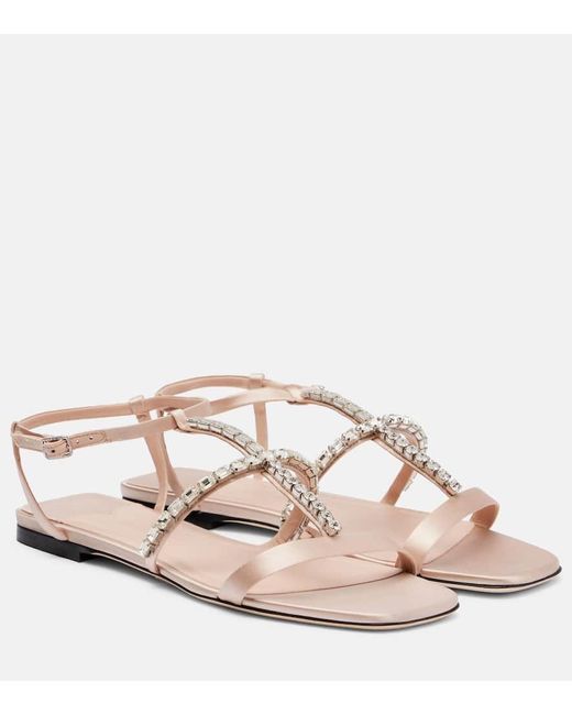Jimmy Choo Pink Gwyn Crystal-Embellished Leather Sandals
