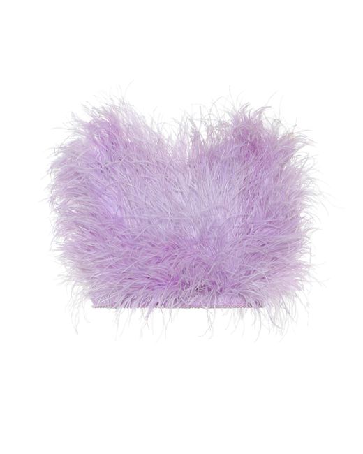 Top tipo bandeau con detalles de plumas de avestruz The Attico de color Purple