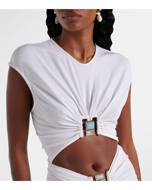 Vestido Corto De Jersey Con Aberturas Fruncido Christopher Esber de color White