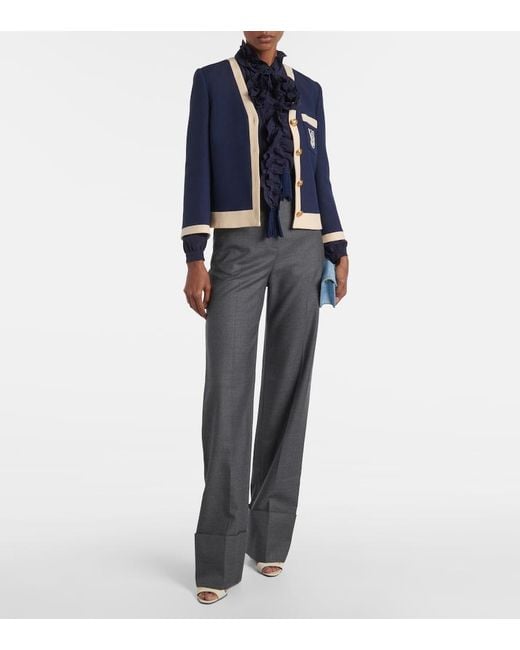 Valentino Gray High-Rise Wool Straight Pants