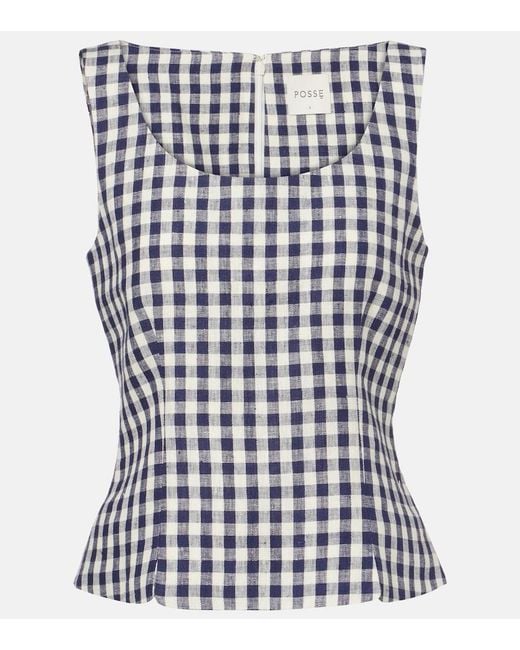 Posse White Sadie Gingham Linen Top