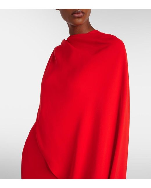 Balenciaga Red Open-Back Caped Silk And Wool Crepe Gown