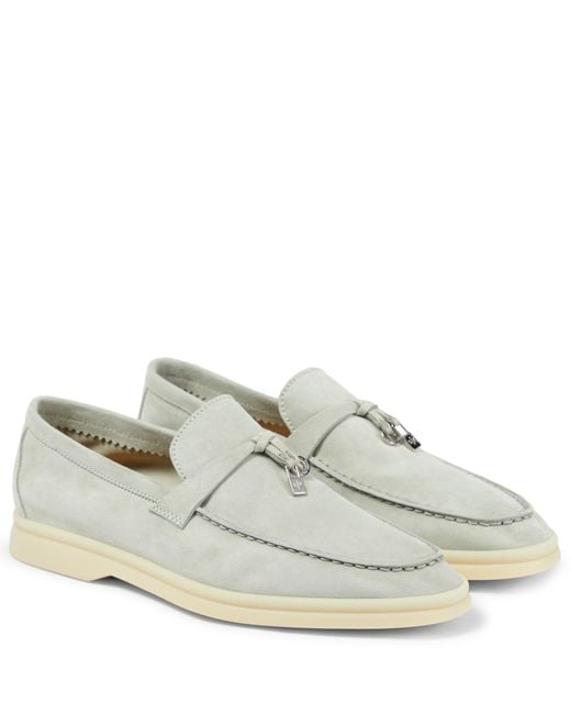 Loro Piana White Summer Charms Walk Suede Loafers