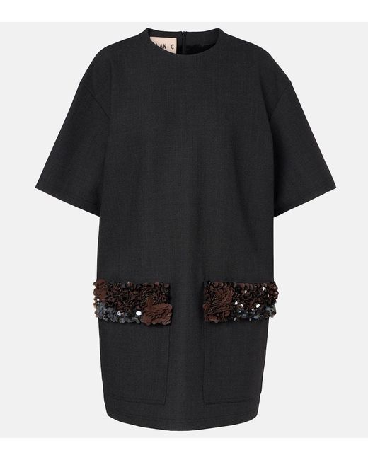 Plan C Black Minikleid Aus Einem Wollgemisch Mit Pailletten