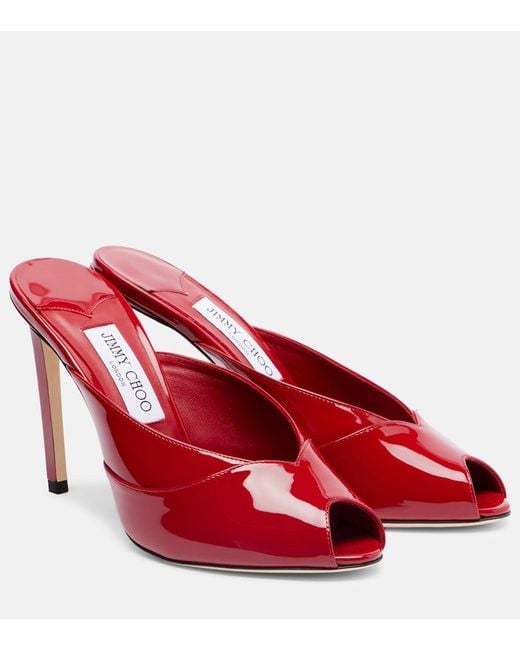 Jimmy Choo Red Brigitte 100 Patent Leather Mules