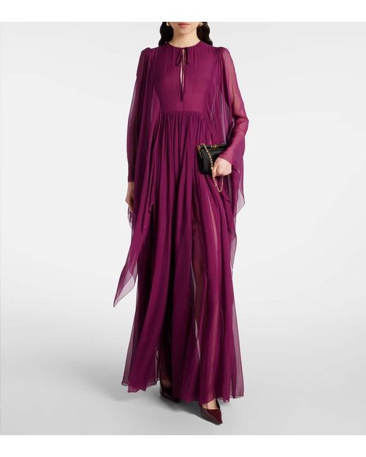 Dolce & Gabbana Purple Gathered Silk Chiffon Gown