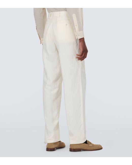 Pantalon droit en soie et lin Ralph Lauren Purple Label pour homme en coloris White