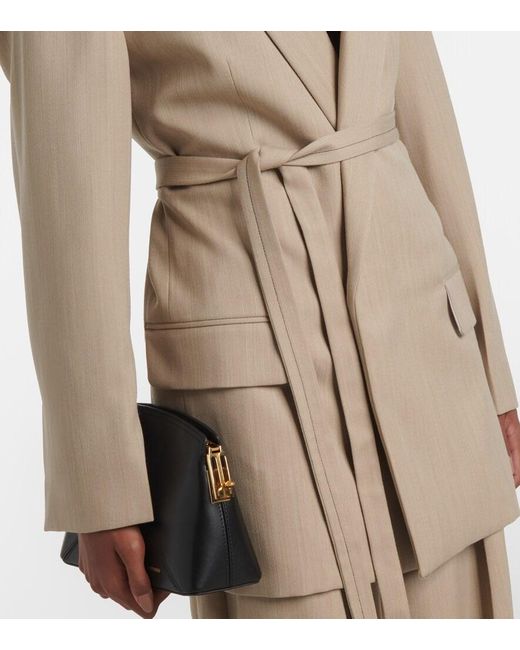 Victoria Beckham Natural Belted Wool Blazer