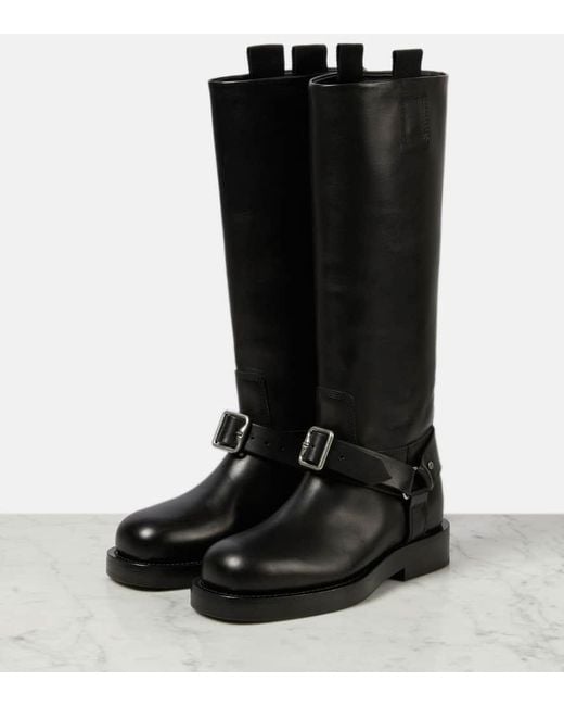 Burberry Black Leather Saddle High Boots