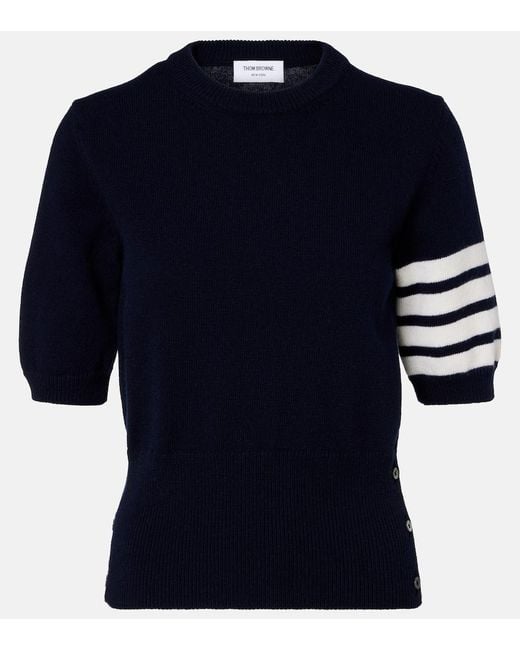 Thom Browne Blue 4-Bar Knitted Virgin Wool Sweater