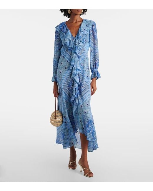 Robe Longue Gracye En Soie Rixo en coloris Blue