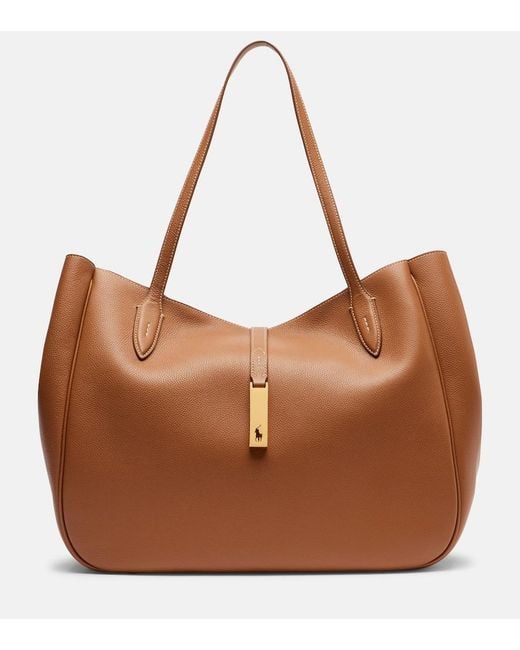 Polo Ralph Lauren Brown Polo Id Large Leather Tote Bag