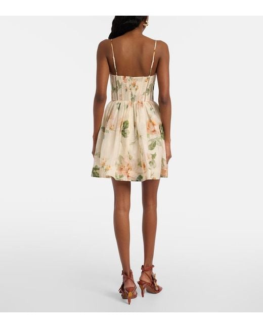 Zimmermann Natural Carousel Floral Silk And Linen Bustier Dress