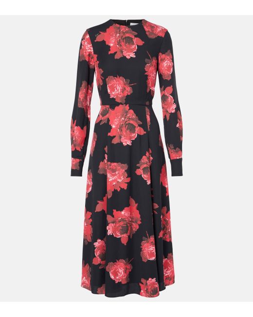 Erdem Red Floral Crepe Midi Dress