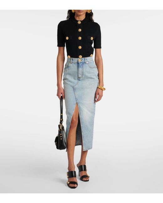 Denim Skirts Balmain de color Blue