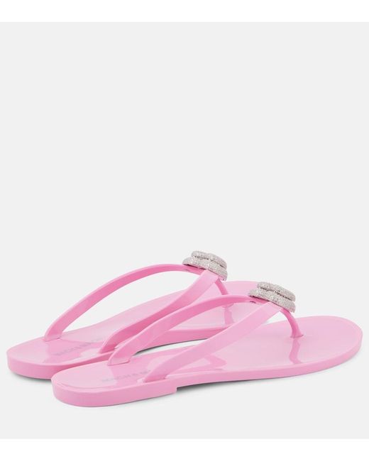 Mach & Mach Pink Double Heart Embellished Thong Sandals