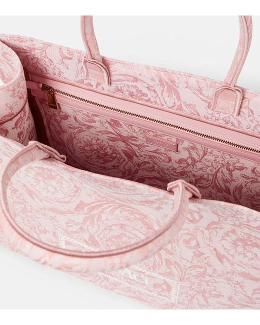 Versace Pink Athena Large Barocco Canvas Tote Bag