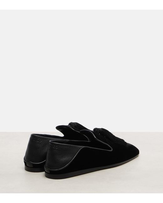 Jimmy Choo Black Eliot Slipper Leather-Trimmed Velvet Slip-On Shoes