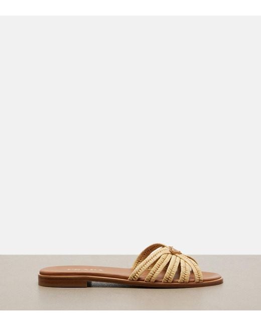 Prada Brown Crochet Raffia-Effect Slides
