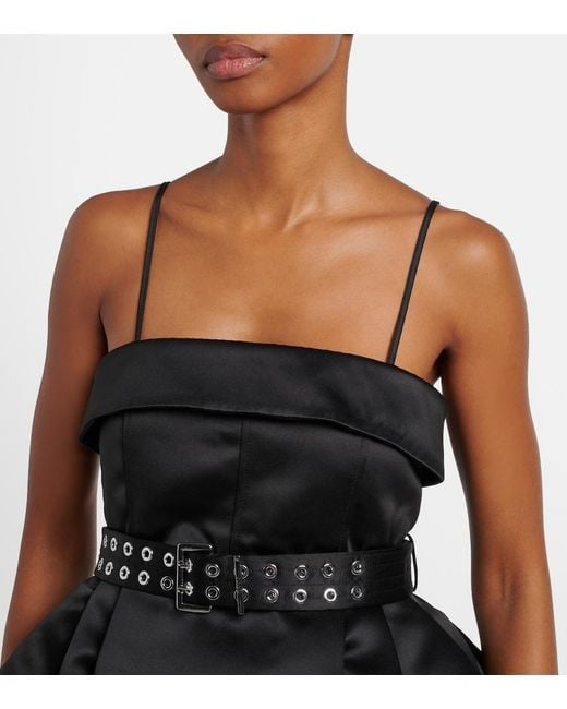 Ganni Black Belted Satin Minidress