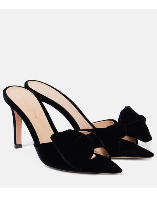 Gianvito Rossi Black 85 Bow-Detail Velvet Mules