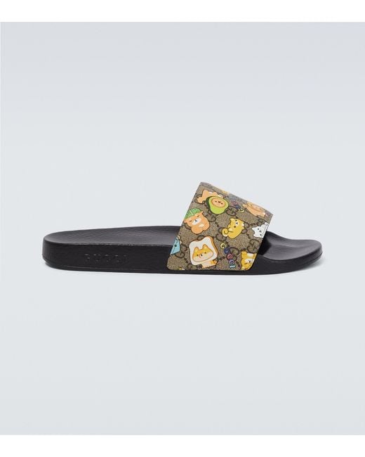 Gucci Black Web Animal Print Slide Sandal for men