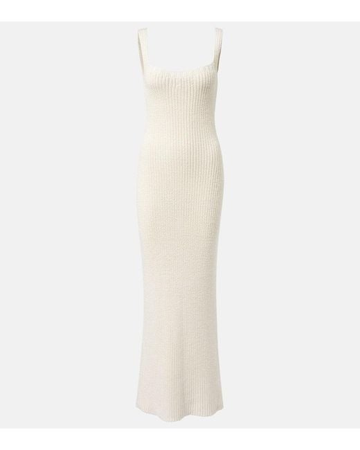 Khaite White Lex Ribbed-Knit Silk Maxi Dress