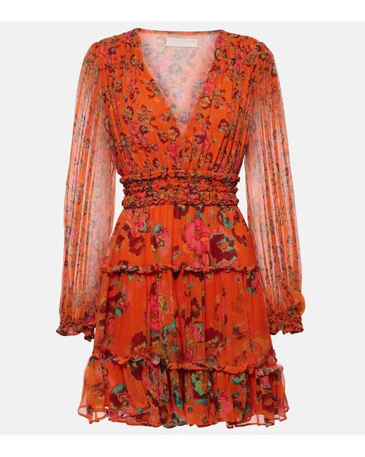 Ulla Johnson Red Bedrucktes Minikleid Lya Aus Seide