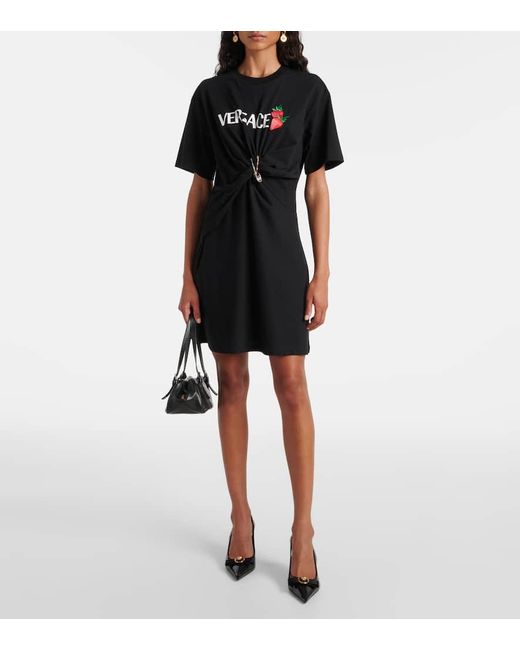Versace Black Bedrucktes Minikleid Aus Baumwolle