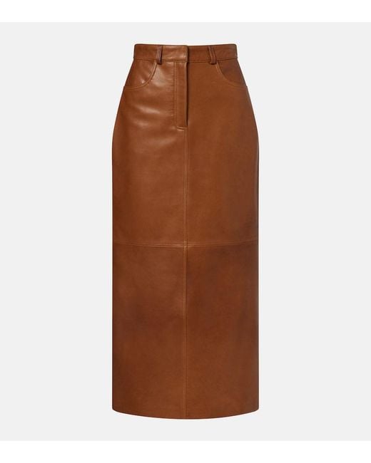 Nour Hammour Brown Ghalia Leather Pencil Skirt