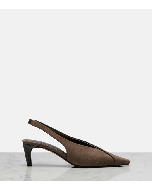 Brunello Cucinelli Brown Suede Slingback Pumps