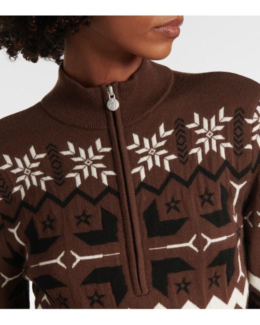 Perfect Moment Brown Nordic Intarsia Wool Half-Zip Sweater