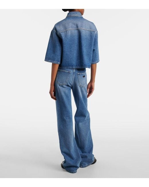 Prada Blue Logo Cropped Denim Shirt