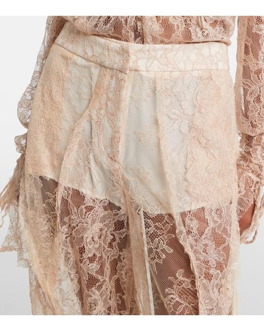 Blumarine White Lace-Trimmed Satin Wide-Leg Pants