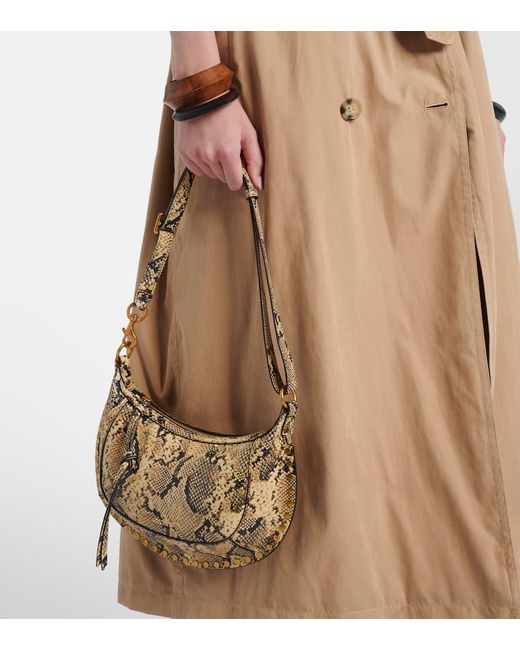 Isabel Marant Natural Oskan Moon Snake-Effect Leather Shoulder Bag