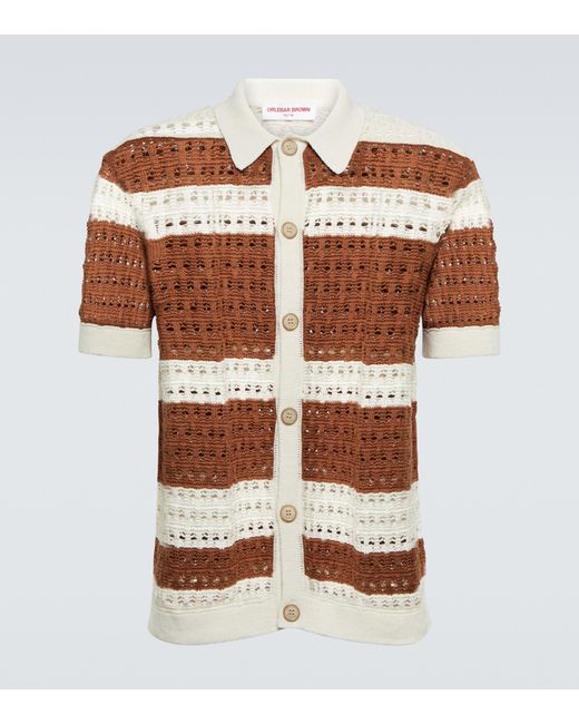 Orlebar Brown Brown Fabien Crochet-knit Short-sleeved Shirt for men