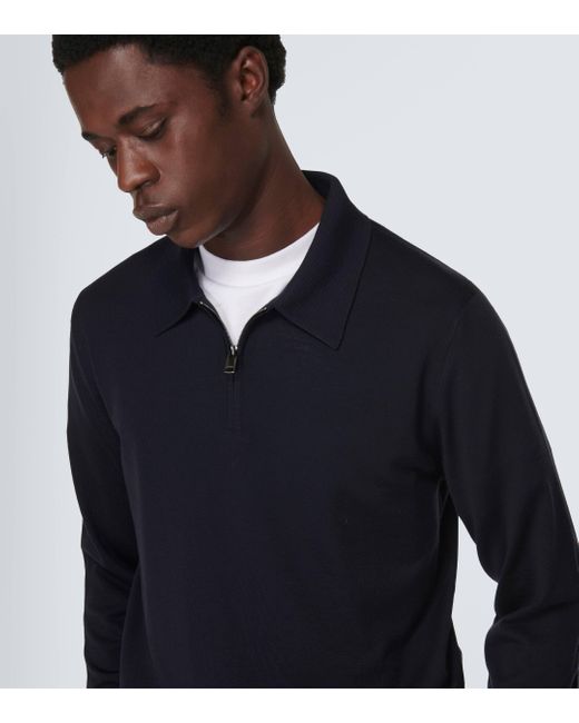Brioni Blue Wool Half-zip Polo Sweater for men