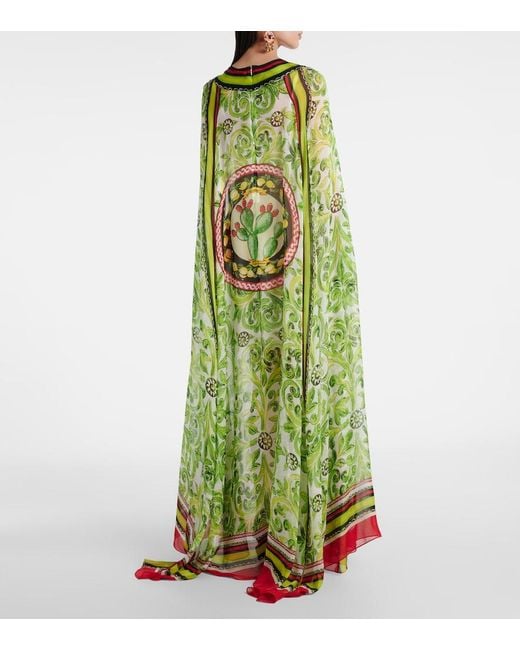 Dolce & Gabbana Green Printed Silk Maxi Dress