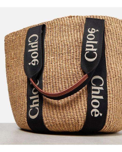Chloé Brown Raffia Woody Large Tote.