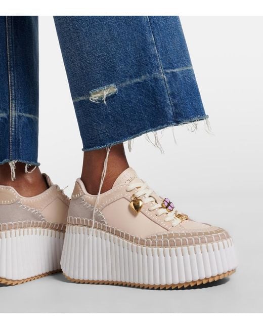 Chloé White Nama Suede And Leather Platform Sneakers