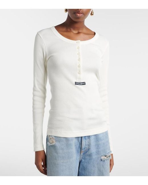 Dolce & Gabbana White Ribbed Cotton Henley Shirt