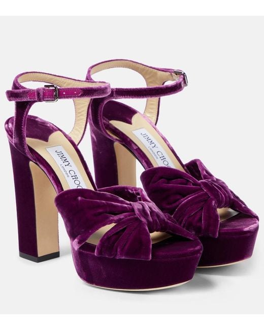 Jimmy Choo Purple Heloise 120 Velvet Peep-Toe Pumps
